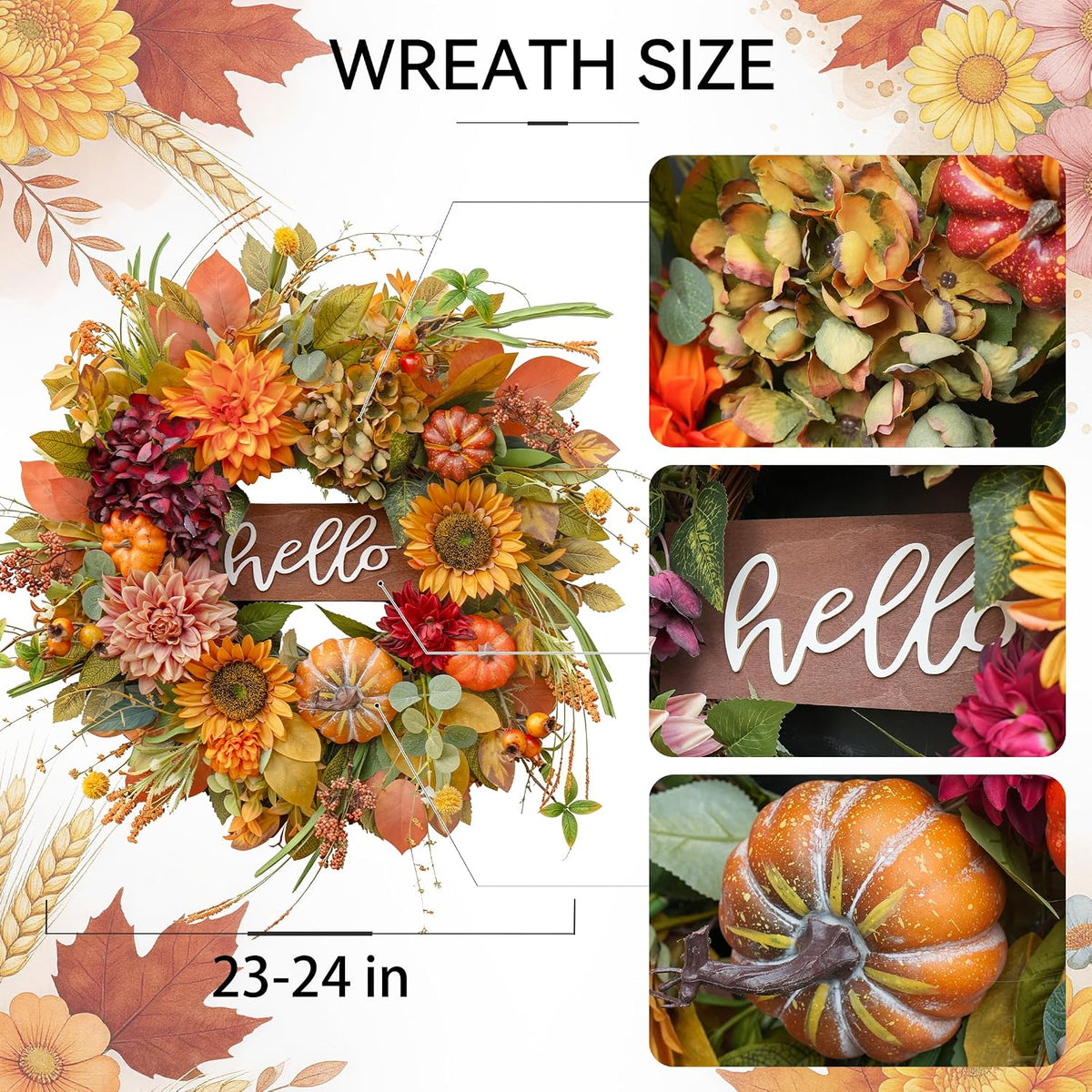 Fall Wreaths for Front Door 24 Inch Autumn Wreath Thanksgiving Door Decor