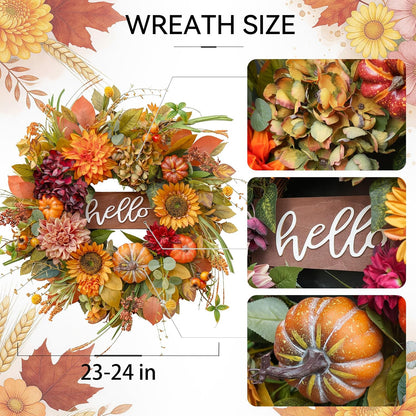 Fall Wreaths for Front Door 24 Inch Autumn Wreath Thanksgiving Door Decor