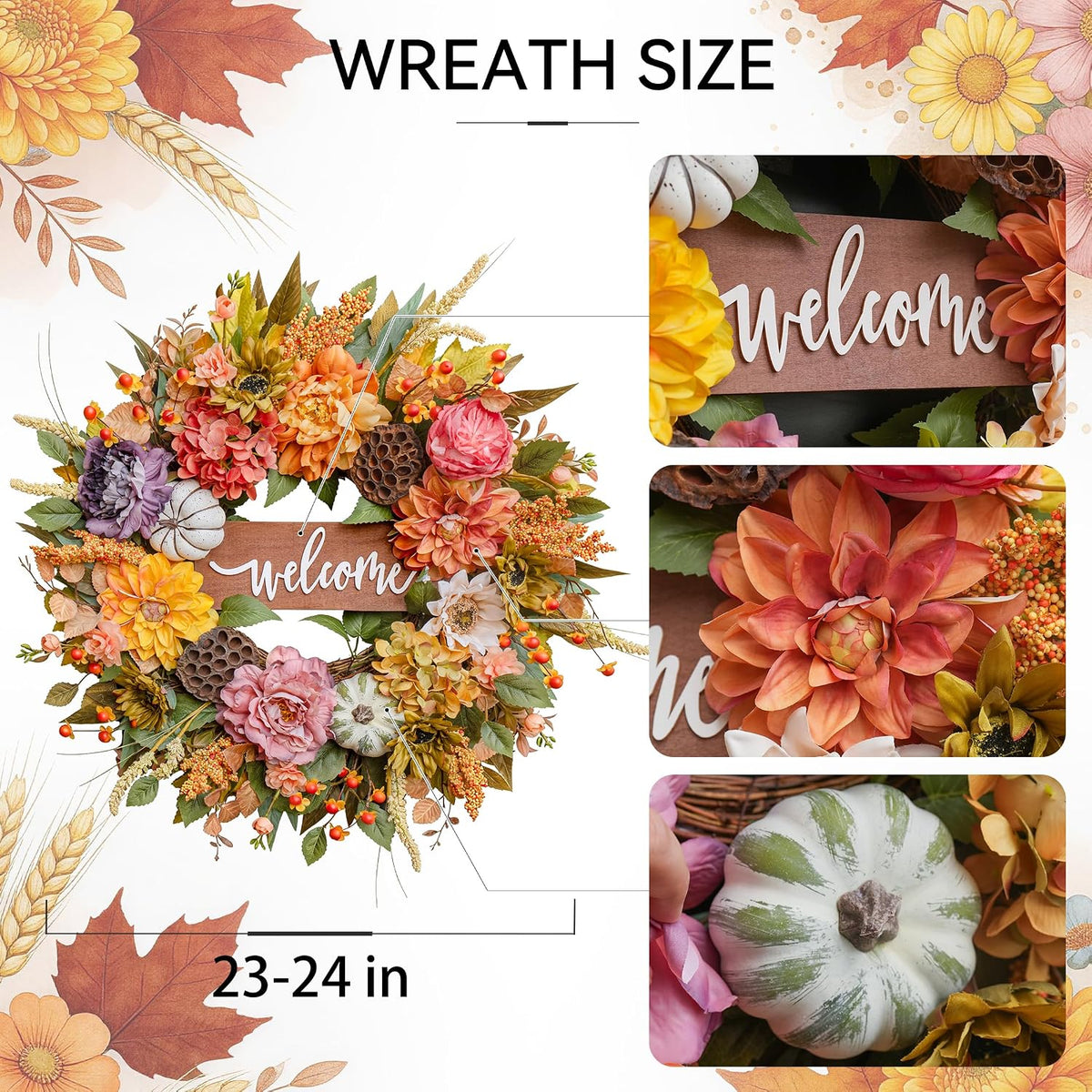 Fall Wreaths for Front Door 24 Inch Autumn Wreath Thanksgiving Door Decor