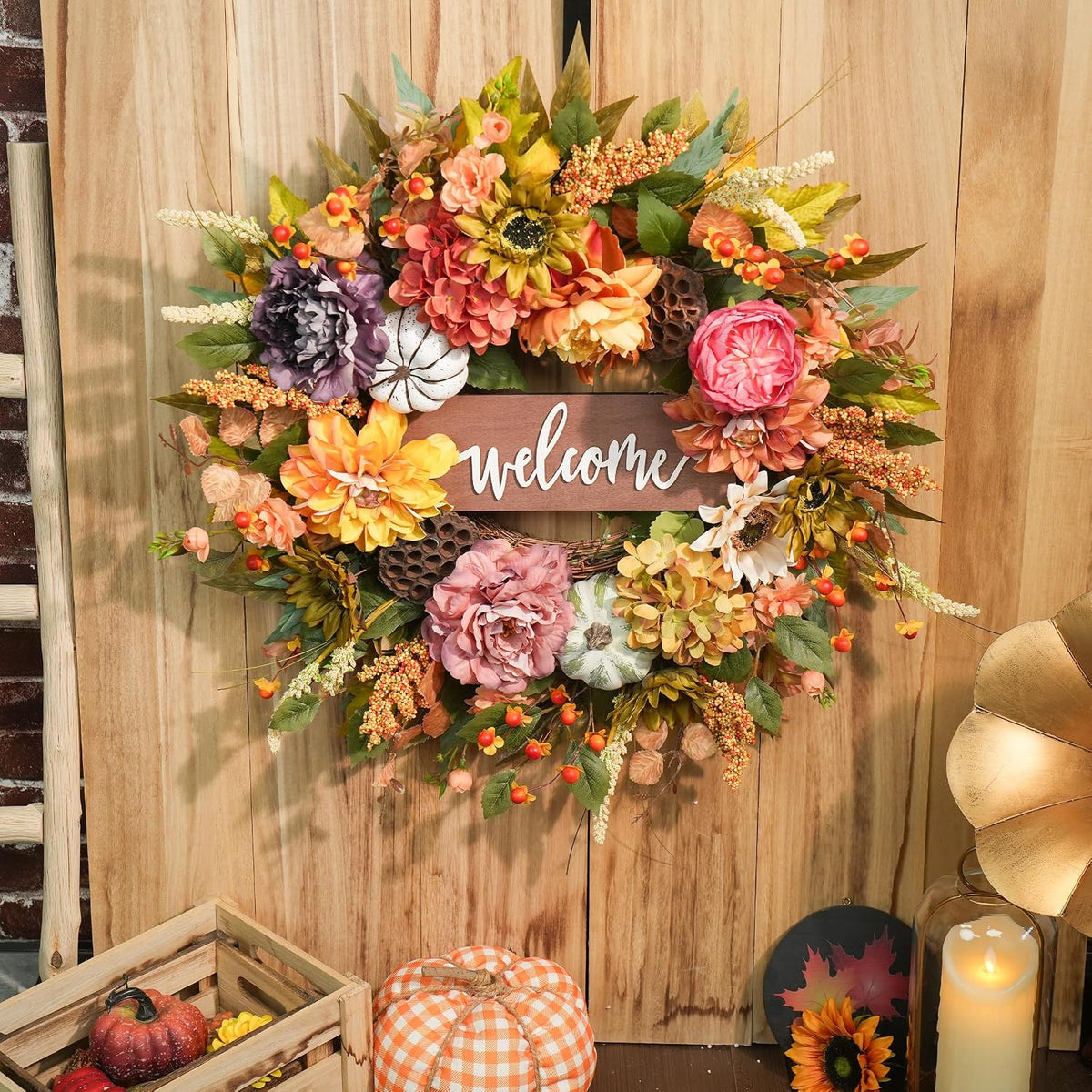 Fall Wreaths for Front Door 24 Inch Autumn Wreath Thanksgiving Door Decor