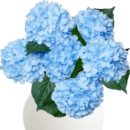 6PCS Blue Hydrangea Artificial Flowers, Bulk Silk Fake Flower with Stems, Faux Hydrangeas Bouquets for Home Décor, Wedding, Party, and Office Table Centerpieces.