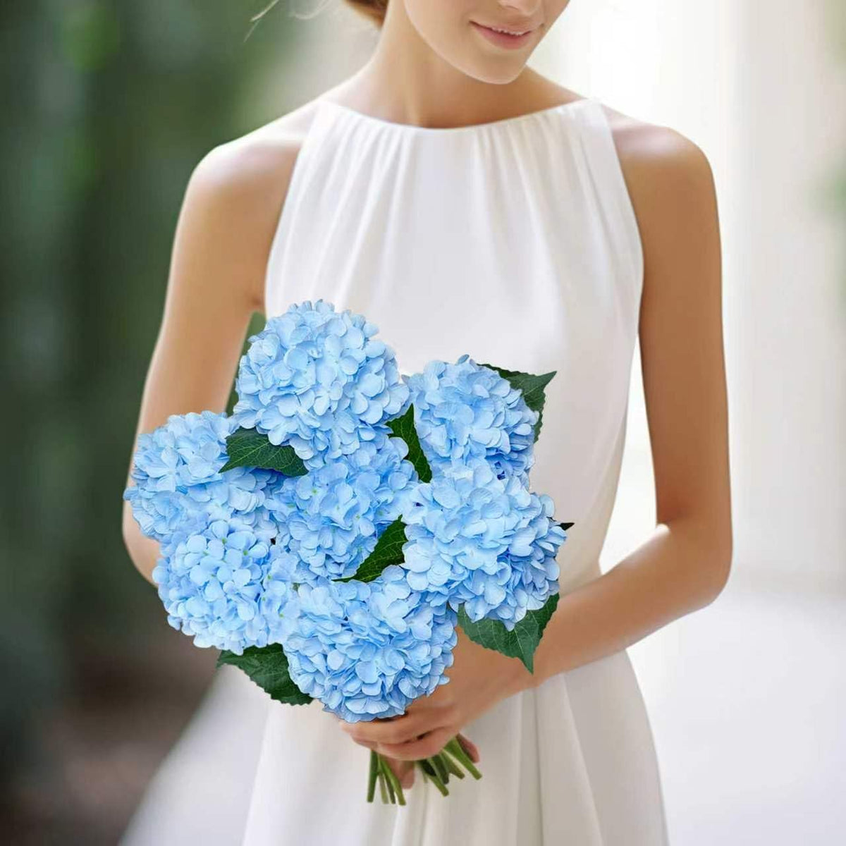 6PCS Blue Hydrangea Artificial Flowers, Bulk Silk Fake Flower with Stems, Faux Hydrangeas Bouquets for Home Décor, Wedding, Party, and Office Table Centerpieces.