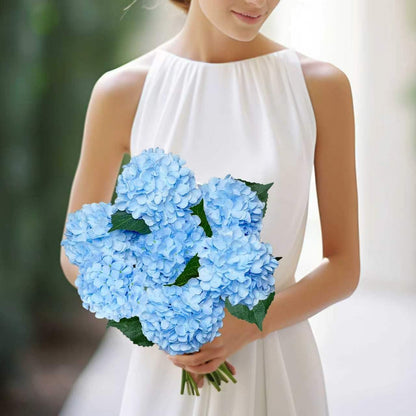 6PCS Blue Hydrangea Artificial Flowers, Bulk Silk Fake Flower with Stems, Faux Hydrangeas Bouquets for Home Décor, Wedding, Party, and Office Table Centerpieces.