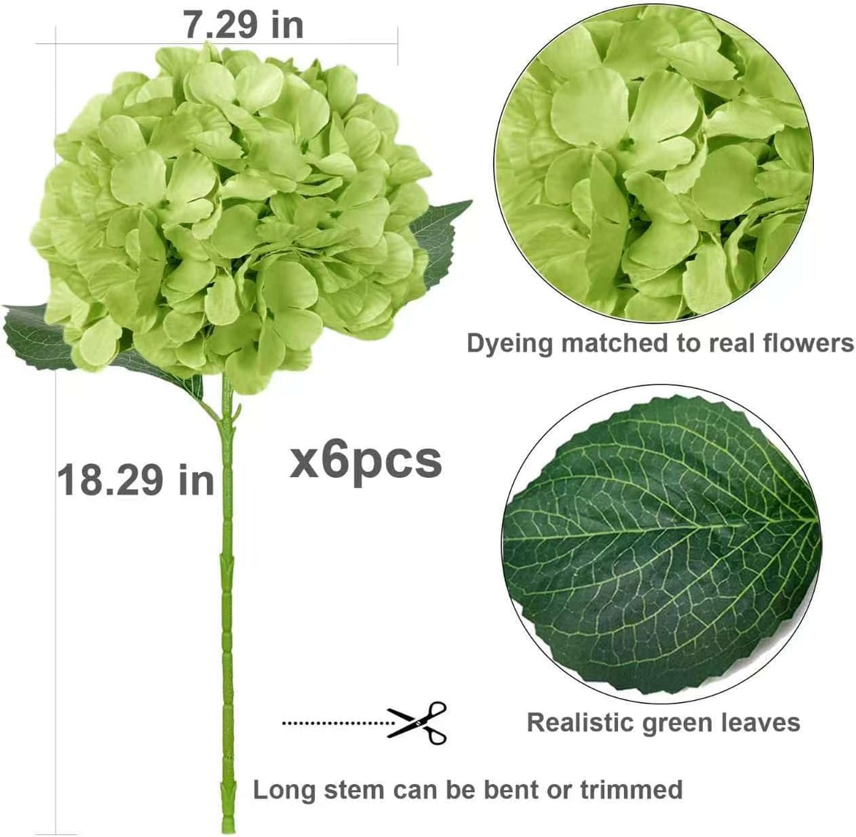 6PCS Blue Hydrangea Artificial Flowers, Bulk Silk Fake Flower with Stems, Faux Hydrangeas Bouquets for Home Décor, Wedding, Party, and Office Table Centerpieces.