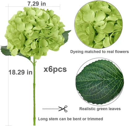 6PCS Blue Hydrangea Artificial Flowers, Bulk Silk Fake Flower with Stems, Faux Hydrangeas Bouquets for Home Décor, Wedding, Party, and Office Table Centerpieces.