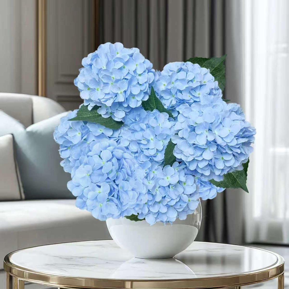 6PCS Blue Hydrangea Artificial Flowers, Bulk Silk Fake Flower with Stems, Faux Hydrangeas Bouquets for Home Décor, Wedding, Party, and Office Table Centerpieces.