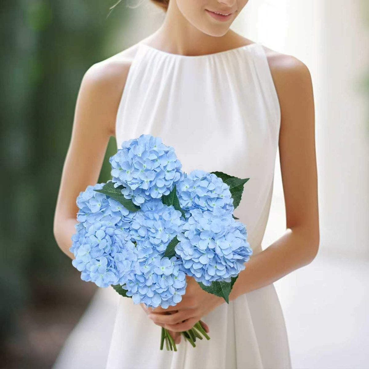 6PCS Blue Hydrangea Artificial Flowers, Bulk Silk Fake Flower with Stems, Faux Hydrangeas Bouquets for Home Décor, Wedding, Party, and Office Table Centerpieces.