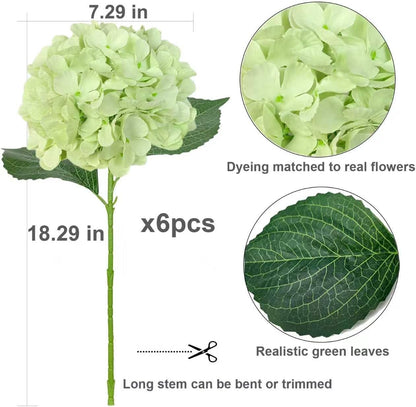 6PCS Blue Hydrangea Artificial Flowers, Bulk Silk Fake Flower with Stems, Faux Hydrangeas Bouquets for Home Décor, Wedding, Party, and Office Table Centerpieces.