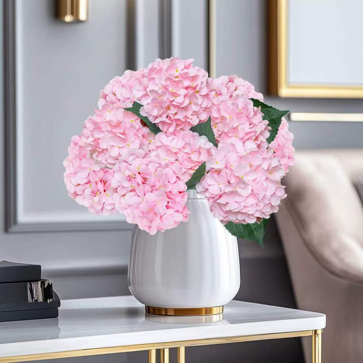6PCS Blue Hydrangea Artificial Flowers, Bulk Silk Fake Flower with Stems, Faux Hydrangeas Bouquets for Home Décor, Wedding, Party, and Office Table Centerpieces.