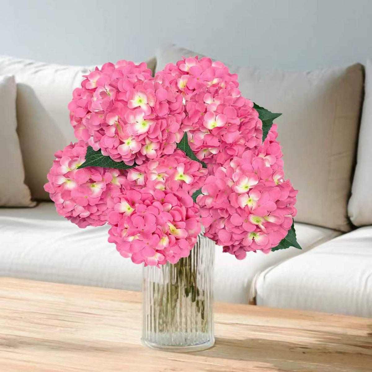 6PCS Blue Hydrangea Artificial Flowers, Bulk Silk Fake Flower with Stems, Faux Hydrangeas Bouquets for Home Décor, Wedding, Party, and Office Table Centerpieces.