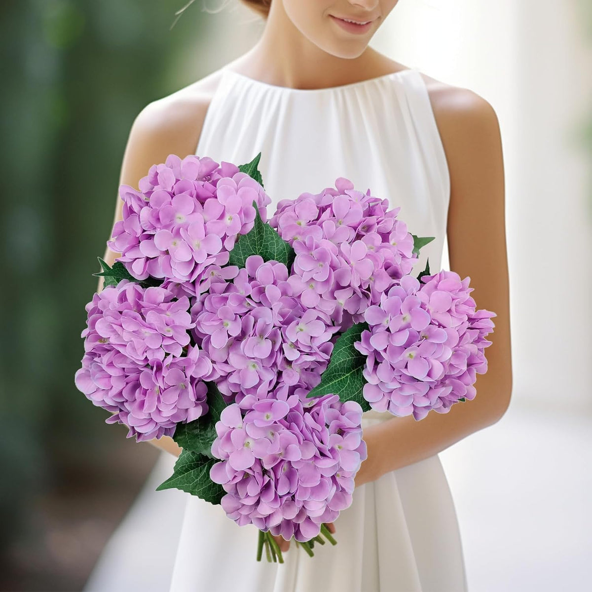 6PCS Blue Hydrangea Artificial Flowers, Bulk Silk Fake Flower with Stems, Faux Hydrangeas Bouquets for Home Décor, Wedding, Party, and Office Table Centerpieces.