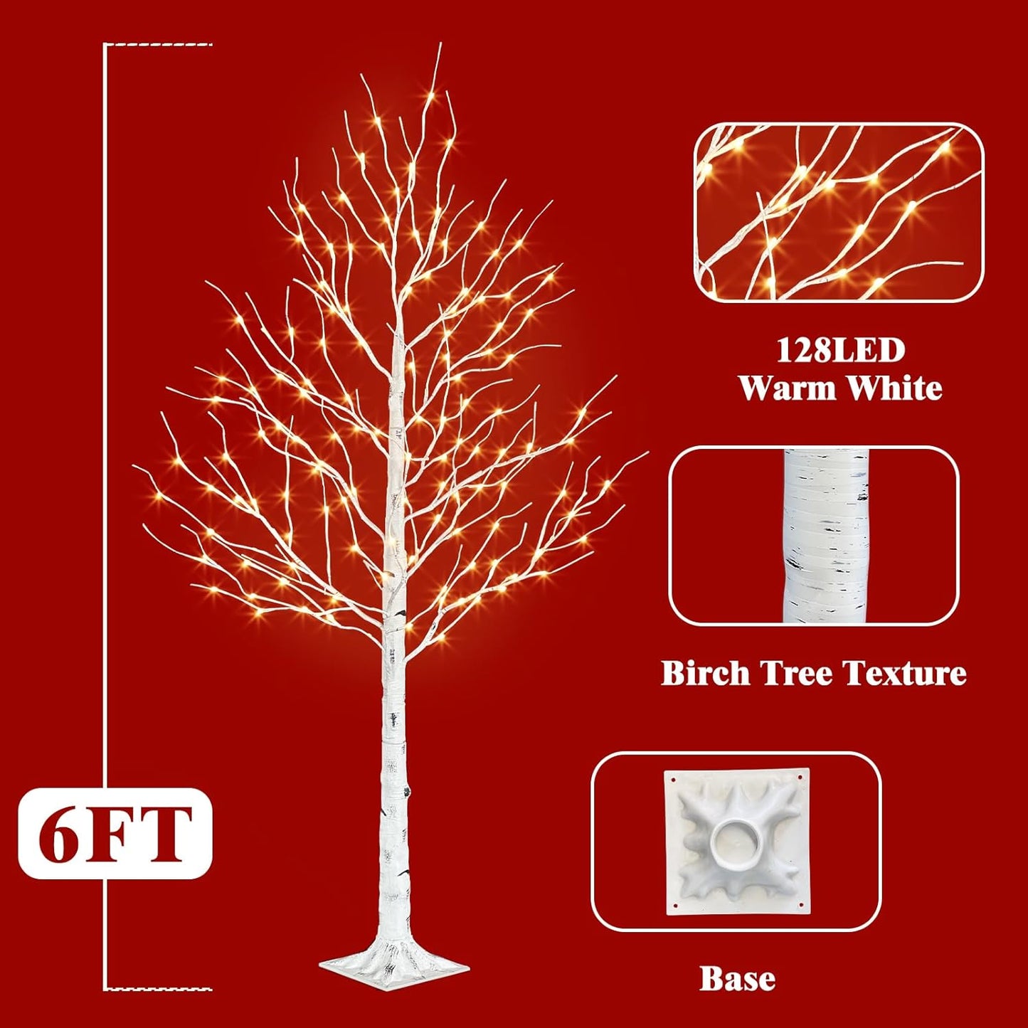 Birch Tree with LED Lights, 6ft Lighted Christmas Trees Outdoor | Prelit Artificial Twig Tree Set with Timer & Light Dimmer for Decorations Indoor Winter Home Garden Bedroom Decor 2 Pack