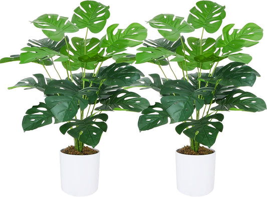 2 Pcs Artificial Monstera Deliciosa Plants with White Pot