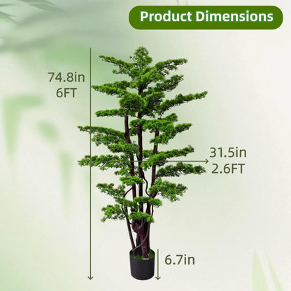6FT Artificial Bonsai Tree in Pot – Large Realistic Cedar Tree Faux Pine Plant for Home & Office Decor, Hotel Lobby Entryway Greenery