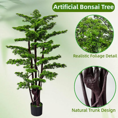 6FT Artificial Bonsai Tree in Pot – Large Realistic Cedar Tree Faux Pine Plant for Home & Office Decor, Hotel Lobby Entryway Greenery
