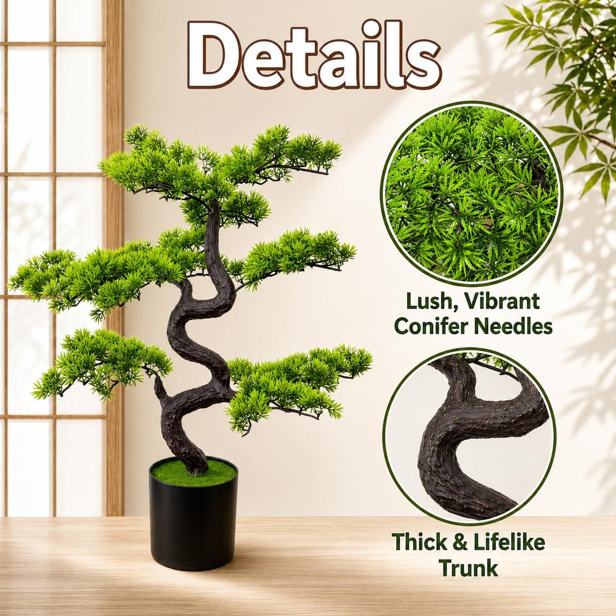 6FT Artificial Bonsai Tree in Pot – Large Realistic Cedar Tree Faux Pine Plant for Home & Office Decor, Hotel Lobby Entryway Greenery