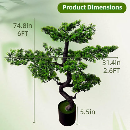 6FT Artificial Bonsai Tree in Pot – Large Realistic Cedar Tree Faux Pine Plant for Home & Office Decor, Hotel Lobby Entryway Greenery