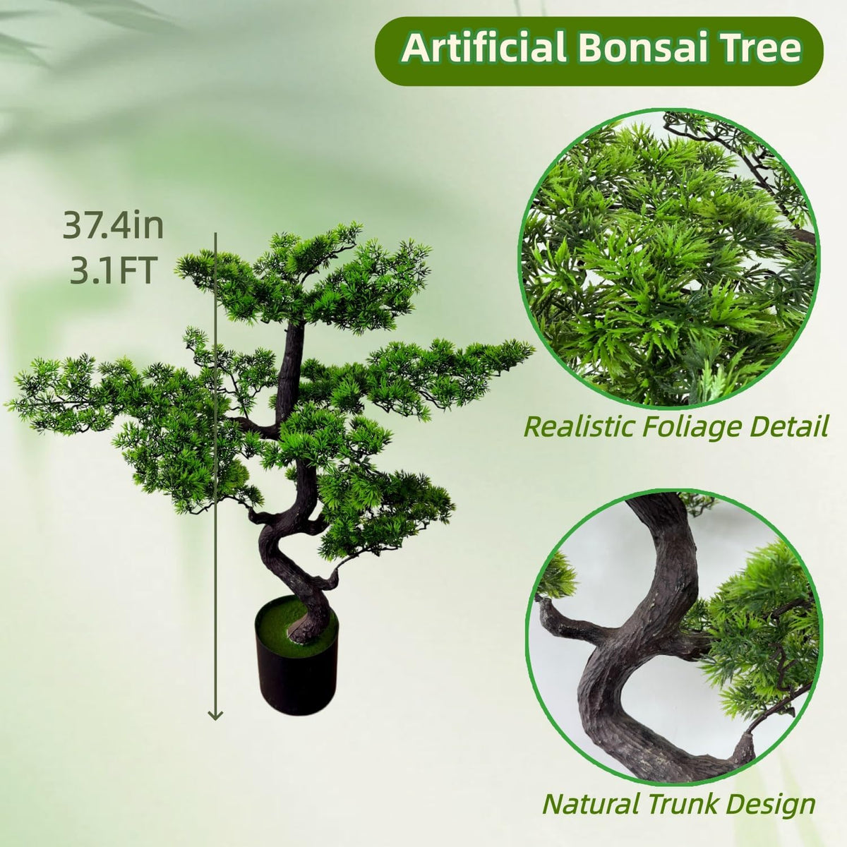 6FT Artificial Bonsai Tree in Pot – Large Realistic Cedar Tree Faux Pine Plant for Home & Office Decor, Hotel Lobby Entryway Greenery