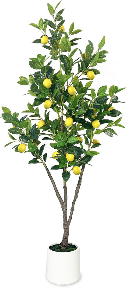 Artificial Lemon Tree 5ft Fake Lemon Plant in Pot Large Fake Floor Plants Faux Trees Indoor Outdoor Lemon for Home Living Room Bedroom Office Decor