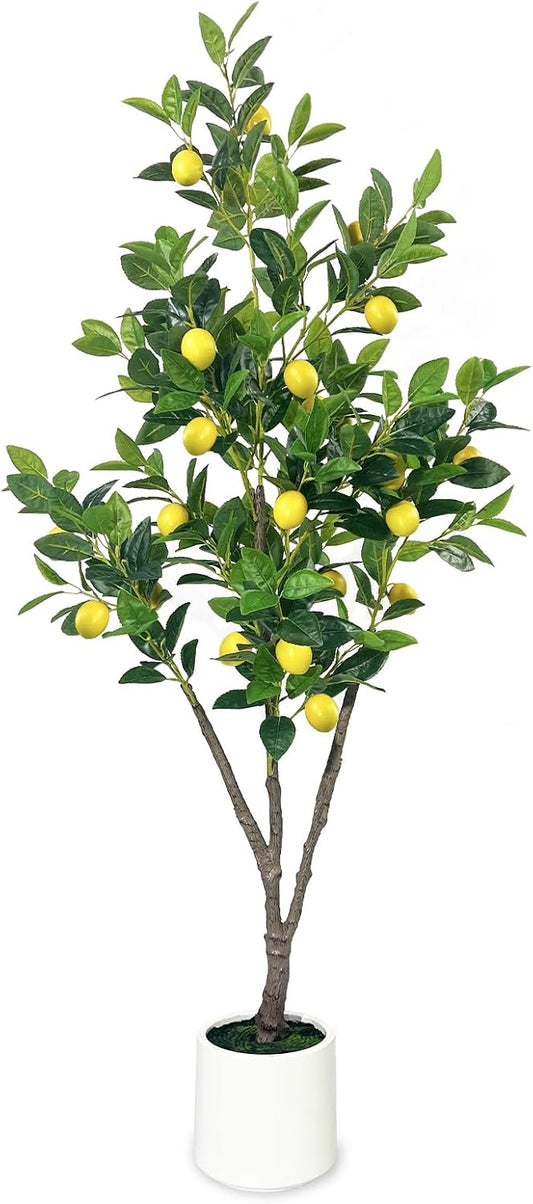 Artificial Lemon Tree 5ft Fake Lemon Plant in Pot Large Fake Floor Plants Faux Trees Indoor Outdoor Lemon for Home Living Room Bedroom Office Decor
