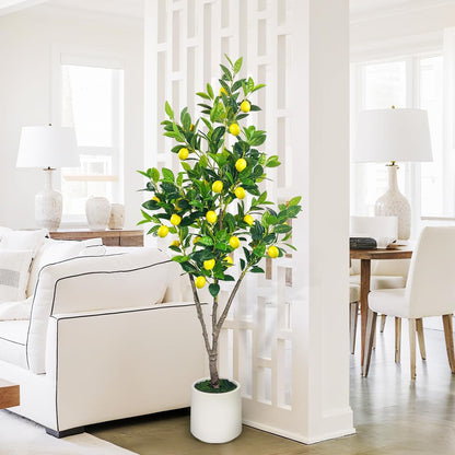 Artificial Lemon Tree 5ft Fake Lemon Plant in Pot Large Fake Floor Plants Faux Trees Indoor Outdoor Lemon for Home Living Room Bedroom Office Decor