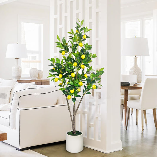 Artificial Lemon Tree 5ft Fake Lemon Plant in Pot Large Fake Floor Plants Faux Trees Indoor Outdoor Lemon for Home Living Room Bedroom Office Decor