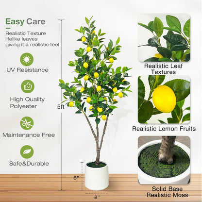 Artificial Lemon Tree 5ft Fake Lemon Plant in Pot Large Fake Floor Plants Faux Trees Indoor Outdoor Lemon for Home Living Room Bedroom Office Decor
