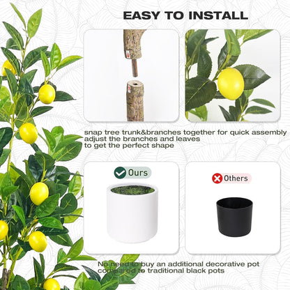 Artificial Lemon Tree 5ft Fake Lemon Plant in Pot Large Fake Floor Plants Faux Trees Indoor Outdoor Lemon for Home Living Room Bedroom Office Decor