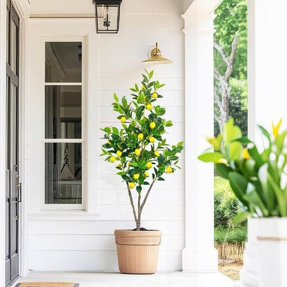 Artificial Lemon Tree 5ft Fake Lemon Plant in Pot Large Fake Floor Plants Faux Trees Indoor Outdoor Lemon for Home Living Room Bedroom Office Decor