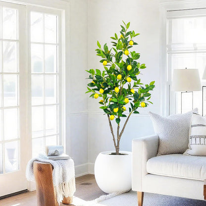 Artificial Lemon Tree 5ft Fake Lemon Plant in Pot Large Fake Floor Plants Faux Trees Indoor Outdoor Lemon for Home Living Room Bedroom Office Decor
