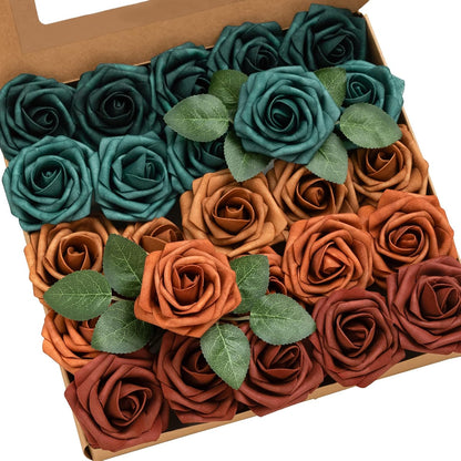 Artificial Flowers, 25Pcs 3" Roses in Emerald Green Shades, Realistic DIY Foam Floral Fill for Wedding Bouquets/Centerpieces, Outdoor Party Backdrops, Room/Table, Garden/Pot Decorations