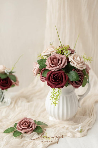 Artificial Flowers, 25Pcs 3" Roses in Emerald Green Shades, Realistic DIY Foam Floral Fill for Wedding Bouquets/Centerpieces, Outdoor Party Backdrops, Room/Table, Garden/Pot Decorations
