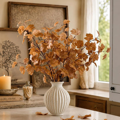 32in 3 Pcs Artificial Fall Maple Leaves Branches Faux Fake Fall Leaf Stems