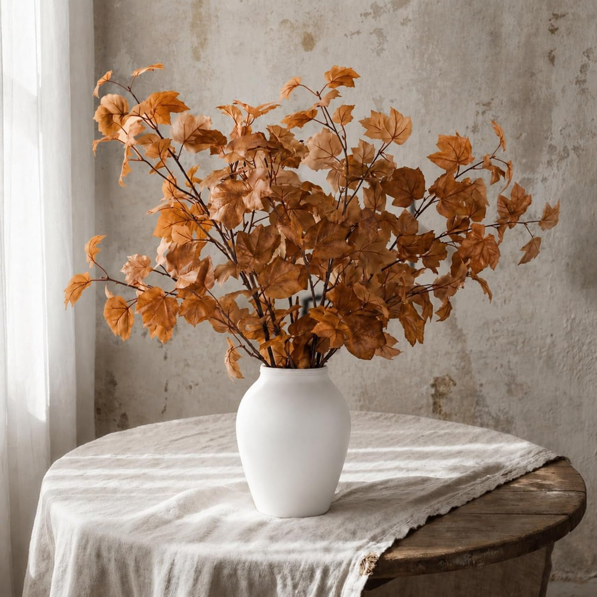 32in 3 Pcs Artificial Fall Maple Leaves Branches Faux Fake Fall Leaf Stems