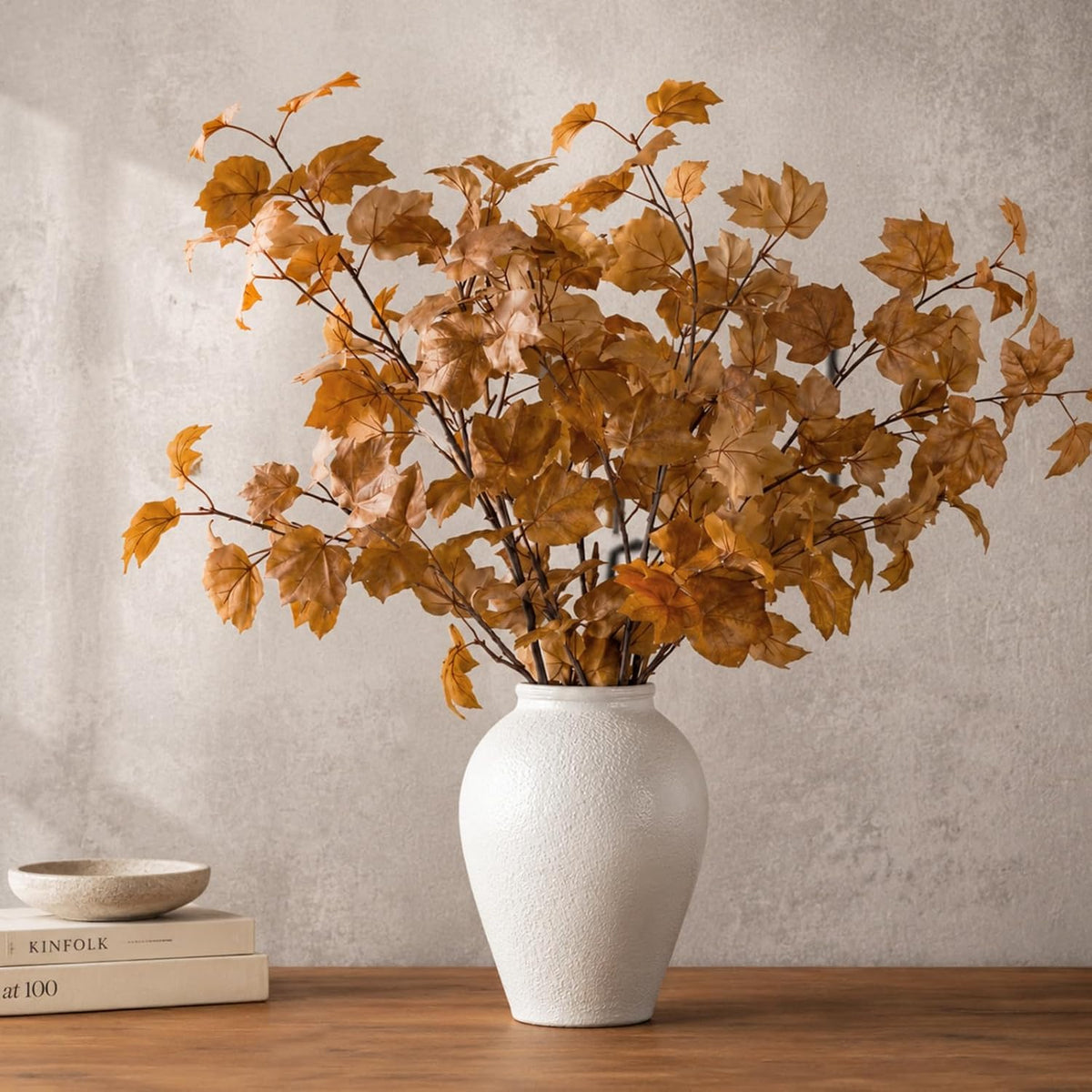 32in 3 Pcs Artificial Fall Maple Leaves Branches Faux Fake Fall Leaf Stems