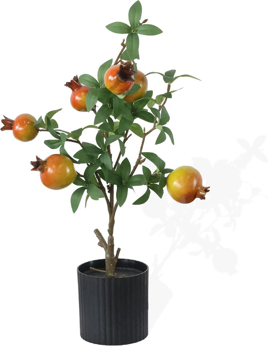 Artificial Pomegranate Cherry Plant, Realistic Fruit Tree Branch with Black Pot, 19 Inch Height, 4 Inch Base, Home Decor (1)