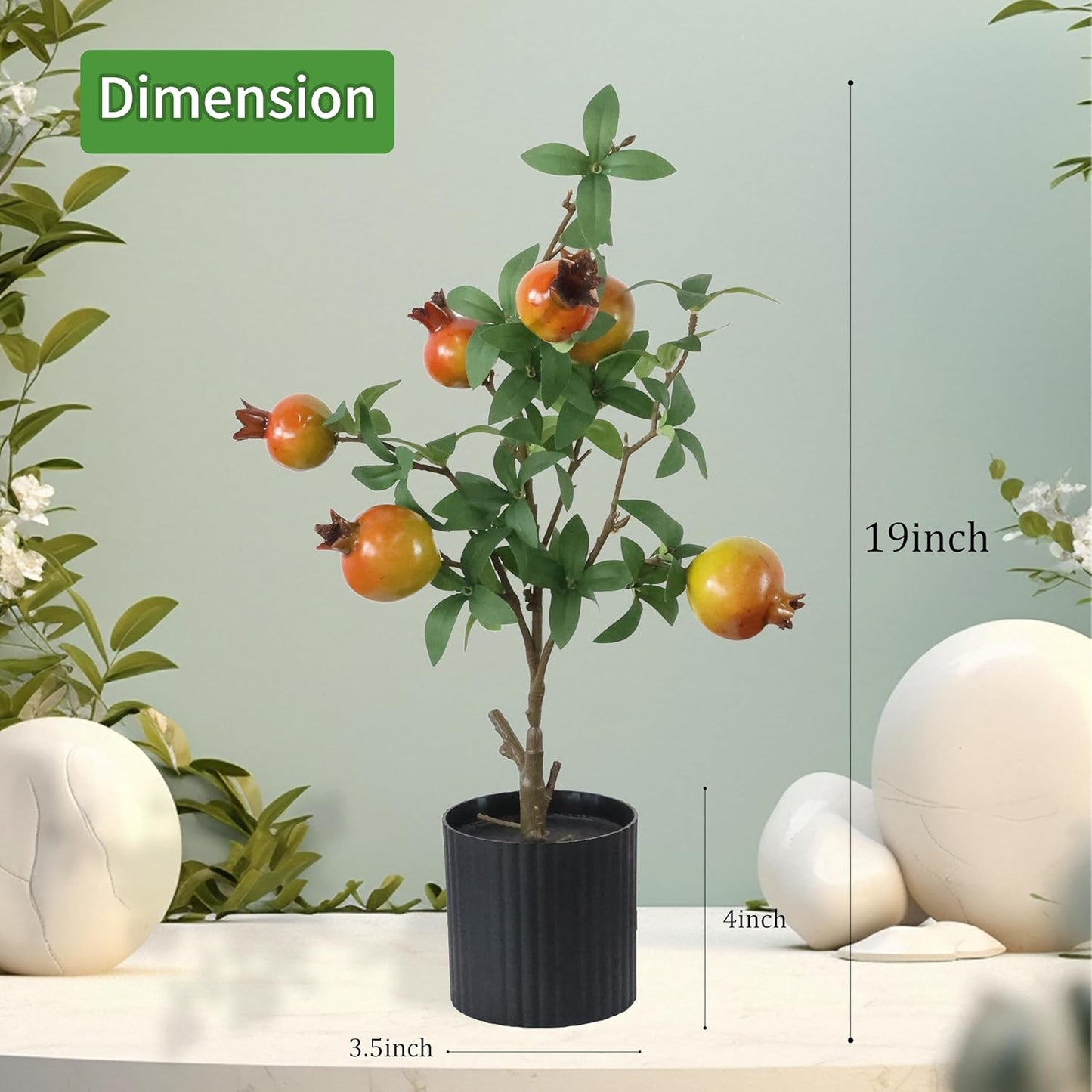 Artificial Pomegranate Cherry Plant, Realistic Fruit Tree Branch with Black Pot, 19 Inch Height, 4 Inch Base, Home Decor (1)