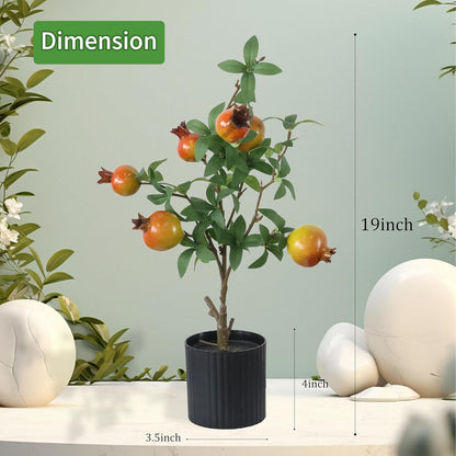 Artificial Pomegranate Cherry Plant, Realistic Fruit Tree Branch with Black Pot, 19 Inch Height, 4 Inch Base, Home Decor (1)