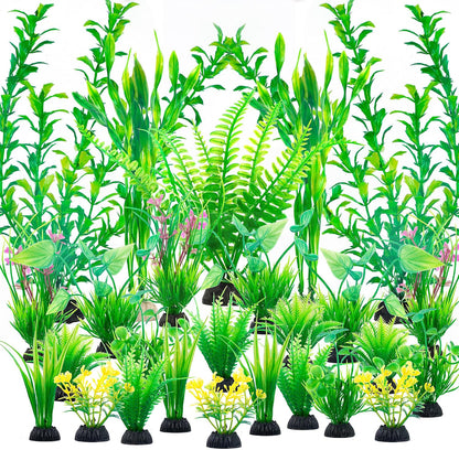 Aquarium Artificial Plastic Plants Large Fish Tank Decor, 26PCS