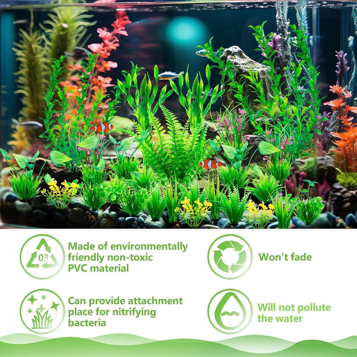 Aquarium Artificial Plastic Plants Large Fish Tank Decor, 26PCS