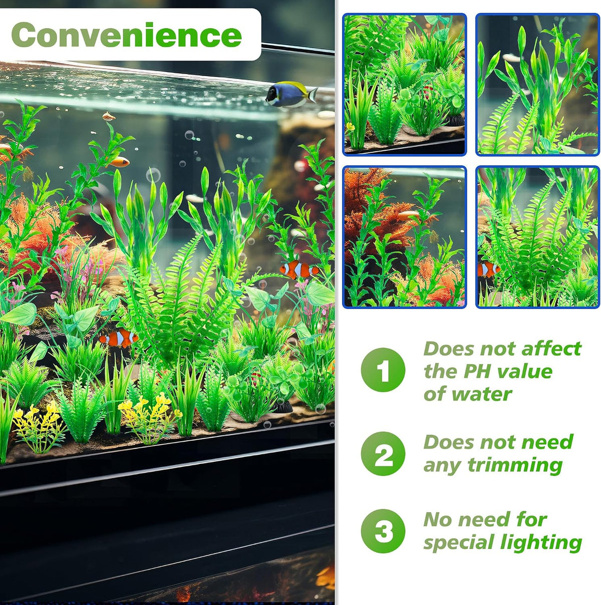Aquarium Artificial Plastic Plants Large Fish Tank Decor, 26PCS
