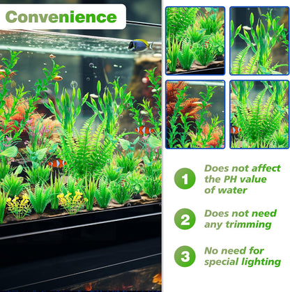 Aquarium Artificial Plastic Plants Large Fish Tank Decor, 26PCS