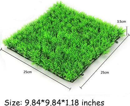 1 PCS Artificial Aquarium Grass Mat, 10"x10" Plastic Lawn & Landscape Decor for Freshwater Saltwater Tropical Fish Tank, Green Plants Ornament