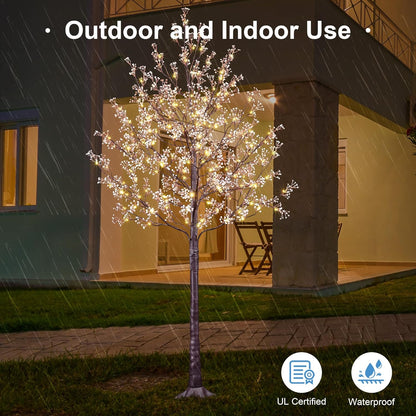 6FT Lighted White Magnolia Tree 120 LED Artificial Flowers Tree with Lights for Decor Inside and Outside Home Patio Wedding Festival Christmas Decoration Warm White
