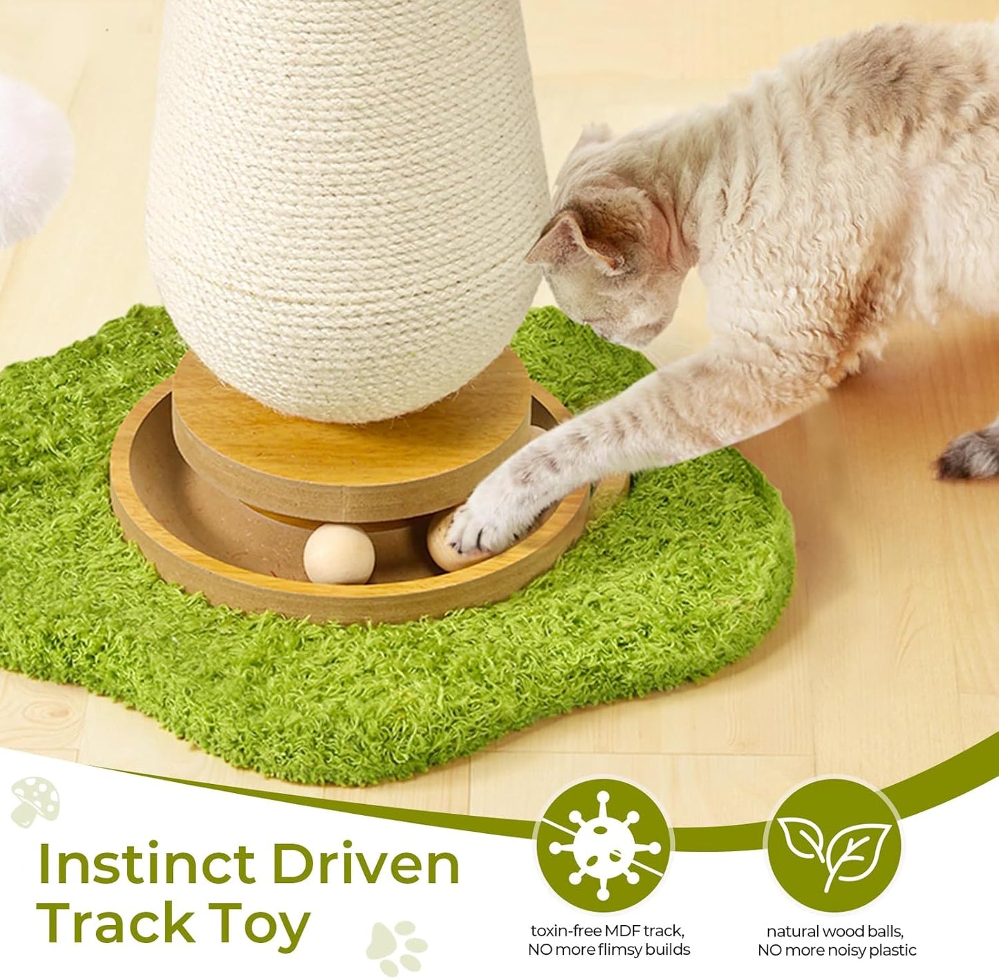 Cat Scratching Post, Mushroom Cat Scratcher with Interactive Ball Track Spring Ball Toys Cute Sisal Scratchers Post for Indoor Adults Kitten with Stable Base
