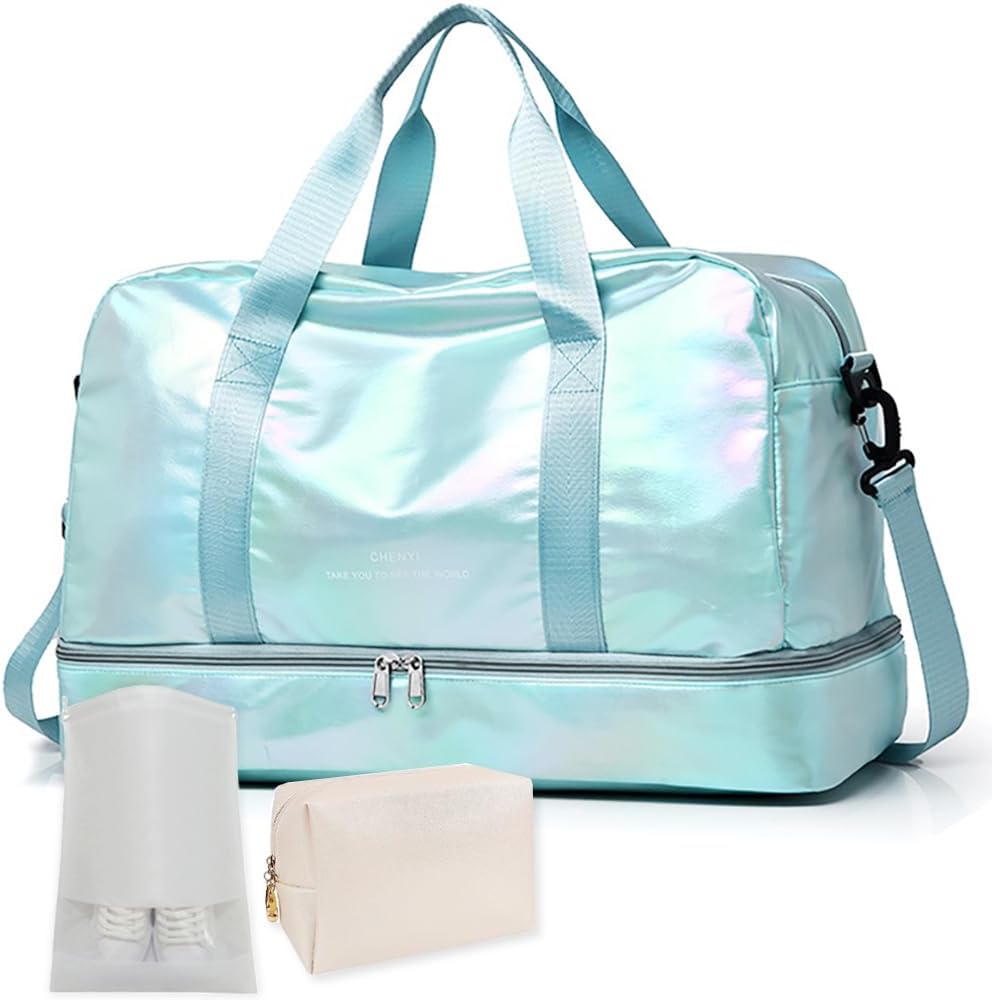 Gym Bag for Women Sports Travel Duffel Bag with Toiletry Bag Weekender Overnight Carry On Bag with Shoes Compartment Wet Pocket for Girls Yoga Workout Swim Bags Yellow