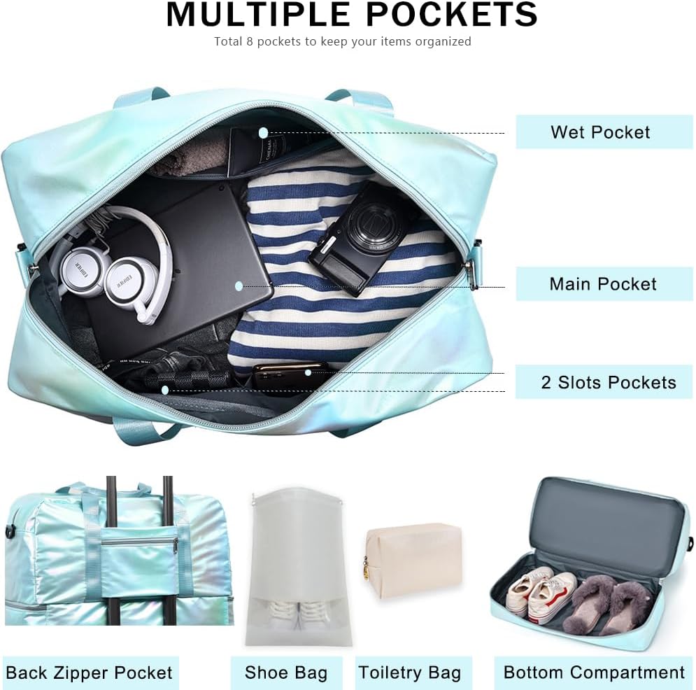 Gym Bag for Women Sports Travel Duffel Bag with Toiletry Bag Weekender Overnight Carry On Bag with Shoes Compartment Wet Pocket for Girls Yoga Workout Swim Bags Yellow