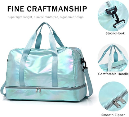 Gym Bag for Women Sports Travel Duffel Bag with Toiletry Bag Weekender Overnight Carry On Bag with Shoes Compartment Wet Pocket for Girls Yoga Workout Swim Bags Yellow