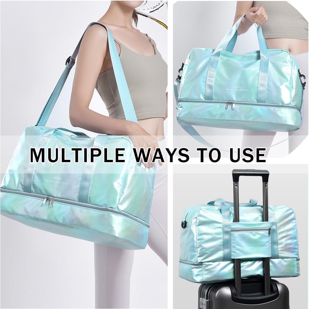 Gym Bag for Women Sports Travel Duffel Bag with Toiletry Bag Weekender Overnight Carry On Bag with Shoes Compartment Wet Pocket for Girls Yoga Workout Swim Bags Yellow