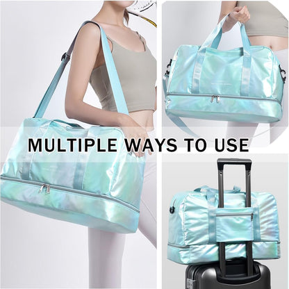 Gym Bag for Women Sports Travel Duffel Bag with Toiletry Bag Weekender Overnight Carry On Bag with Shoes Compartment Wet Pocket for Girls Yoga Workout Swim Bags Yellow
